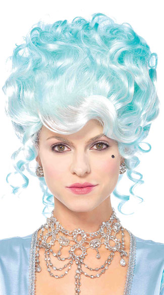 Pastel Powdered Wig, Blue Curly Wig, Curly Updo Wig
