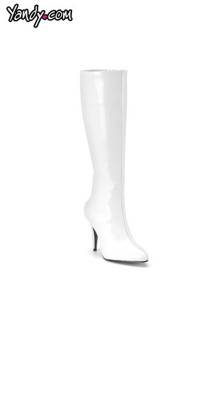 3 3/4\" Heel White Stretch Knee High Boot, Sexy Black Stretch Knee High Boot
