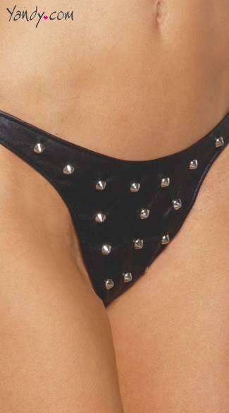 Leather Thong with Studs All Over, Sexy Studded Leather Thong
