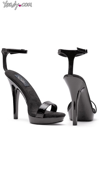 5\" Heel Black Sandal, Black Shoes with Ankle Strap