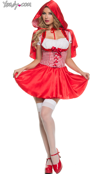 Hooded Red Damsel Costume, Sexy Red Fairytale Costume, Red Riding Halloween Costume