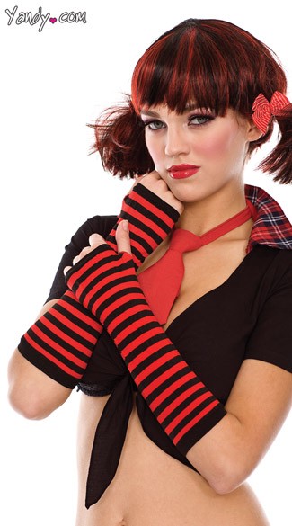 Black and Red Striped Gloves