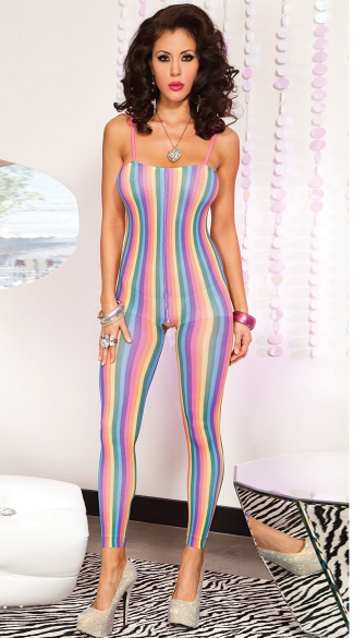 Rainbow Stripes Bodystocking, Rainbow Body Stocking, Multicolor Stripes Bodystocking