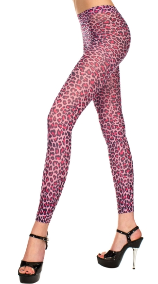 Leopard Print Footless Tights, Leopard Print Leggings, Purple and Pink Leopard Print Tights