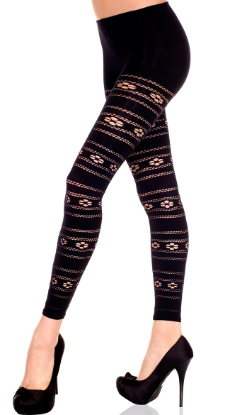 Seamless Floral Leggings, Floral And Net Opaque Leggings