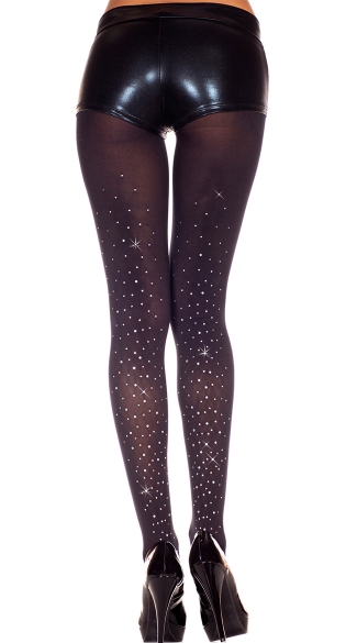 Faux Rhinestone Tights, Faux Rhinestones Spandex Opaque Tights