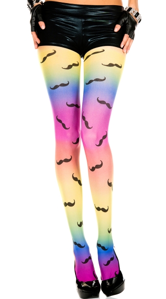 Mustache Rainbow Tights, Mustache Print Pantyhose