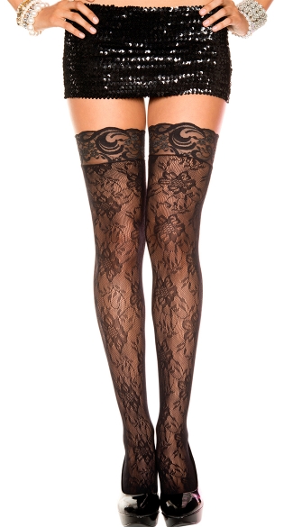 Gardenia Lace Stockings, Floral Lace Thigh Highs