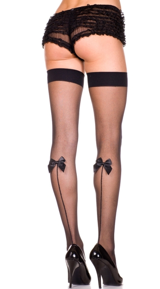 Sheer Thigh High with Back Bow, Sheer Thigh High with Short Back Seam and Bow, Bow Thigh High