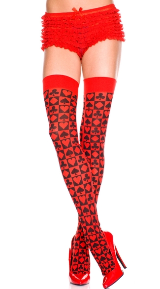 Poker Print Opaque Thigh Highs