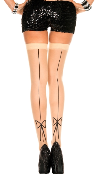 Back Seam And Bow Sheer Thigh High Seamed Stockings Back Seam Hosiery 