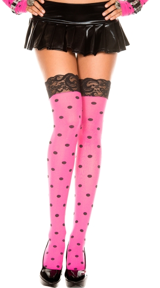 Lace Top Opaque Polka Dot Thigh Highs