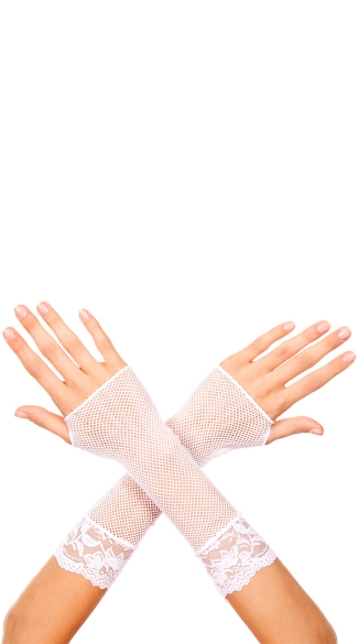 White Fishnet Mini Gloves, Cropped White Gloves