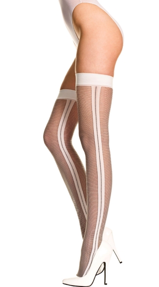 Sheer Thin Striped Thigh High with Side Seam, Black and White Striped Thigh High, Side Seam Thigh Highs