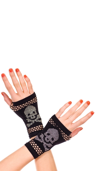 Skull Print Gloves, Halloween Costume Gloves