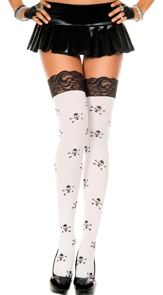 Crossbone Print Thigh Thigh with Lace Top