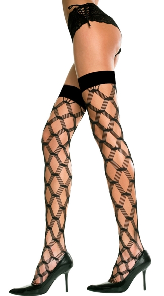 Multi Fence Net Thigh High, Diamond Net Thigh High, Diamond Hole Thigh High