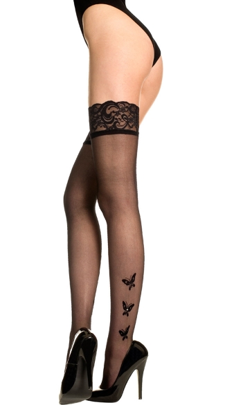 Plus Size Sheer Thigh Highs with Butterflies, Plus Size Thigh Highs, Plus Size, Plus Size Hosiery