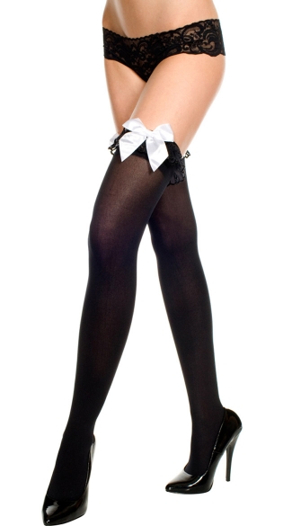 Opaque Thigh Highs with Ruffle and Bow