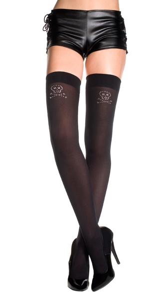Opaque Thigh Highs with Silver Crossbone