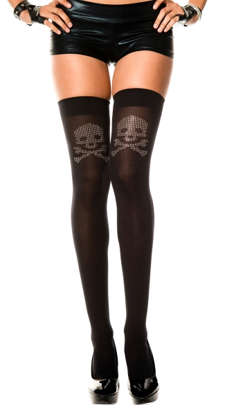 Opaque Thigh High with Large Silver Crossbone