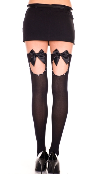 Opaque Thigh Highs with Keyhole Back
