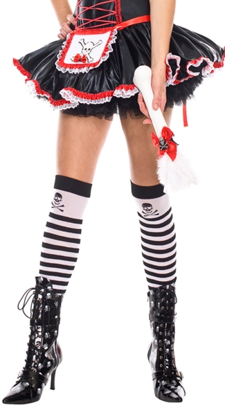 Opaque Striped Thigh Highs with Crossbone