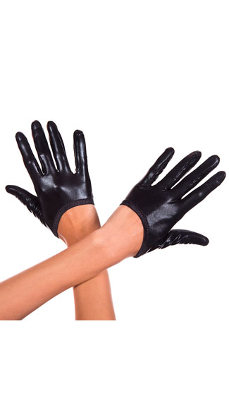 Cropped Wet Look Gloves, Cropped Gloves, Wet Look Gloves - Yandy.com