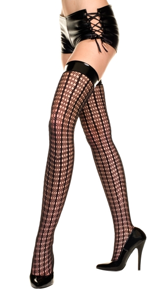 Crochet Stripes Thigh Highs with Vinyl Top