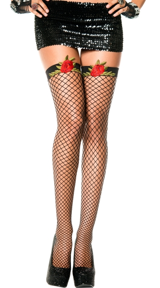 Mini Diamond Net Thigh Highs with Rose