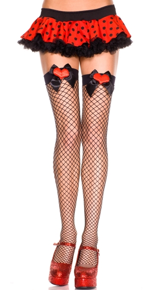 Diamond Net Thigh Highs with Bow and Heart