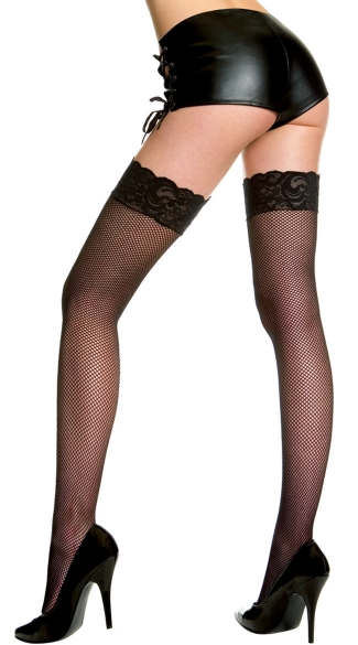 Plus Size Fishnet Thigh Highs with Silicon Lace Top, Plus Sized Stockings, Plus Size Hosiery