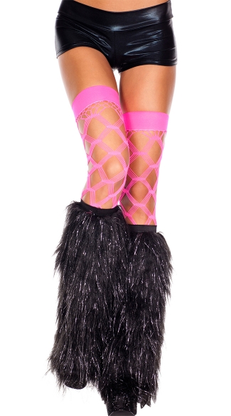 Furry Lurex Leg Warmers, Black and Silver Fur Legwarmers