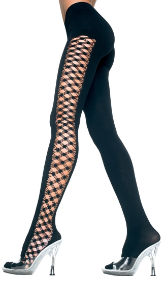 Opaque Tights with Multi Fence Net Sides, Fence Net and Opaque Tights, Costume Hosiery