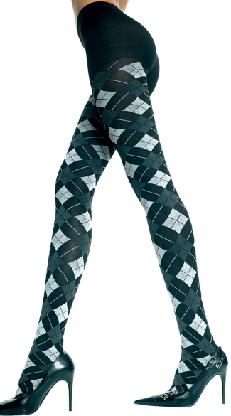 Opaque Pantyhose with Small Argyle Print, Costume Hosiery, Halloween Hosiery