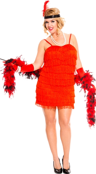 Plus Size 1920s Stunning Flapper Costume, Black Plus Size Fringe Flapper Costume, Queen Size Red 1920s Flapper Costume