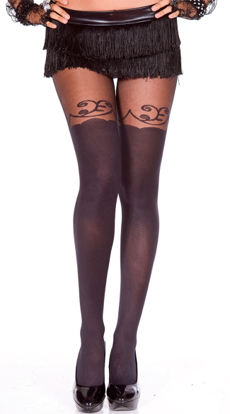 Lacy Faux Thigh High Pantyhose, Patterned Pantyhose, Sexy Pantyhose