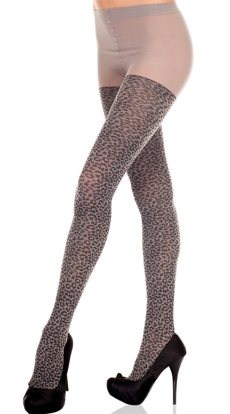 Grey Leopard Tights, Leopard Spandex Tights