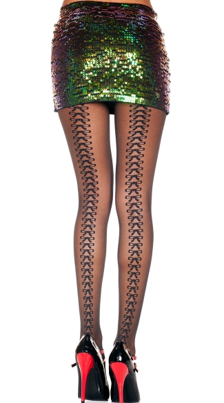 Sheer Black Pantyhose with Bow Back Seam, Bow Backseam Spandex Sheer Pantyhose