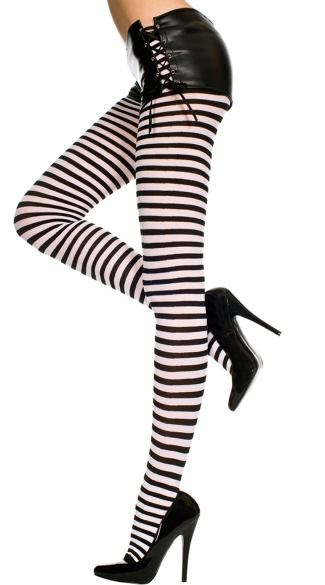 Plus Size Opaque Striped Tights, Plus Size Pantyhose, Plus Size Striped Tights