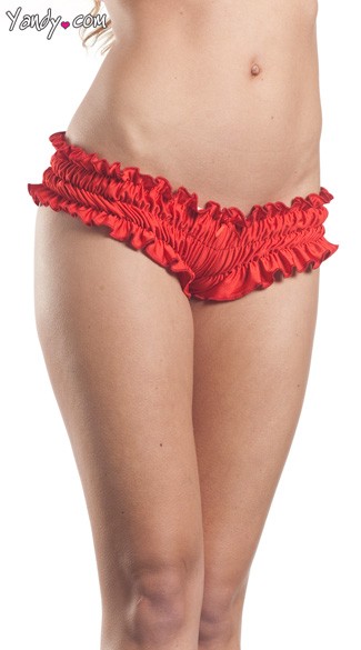 Red Mini Ruffled Booty Shorts, Ruffled Christmas Panties