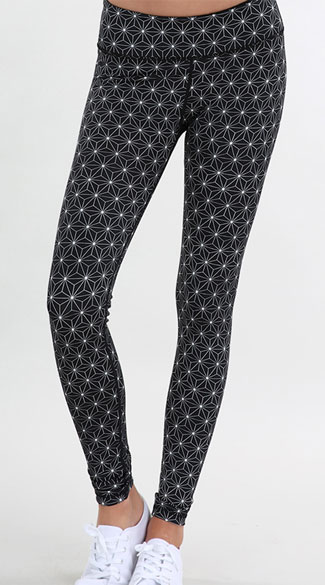 Celestial Print Gym Pants, Geometric Gym Pants, Black Yoga Pants