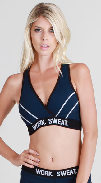 \"Work Sweat\" Elastic Sports Bra, Printed Sports Bra, Striped Sports Bra