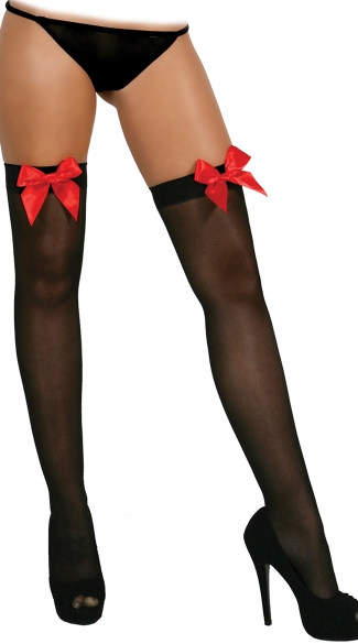 Red Satin Bow Thigh Highs, Sexy Bow Top Thigh Highs, Sexy Bow Stockings