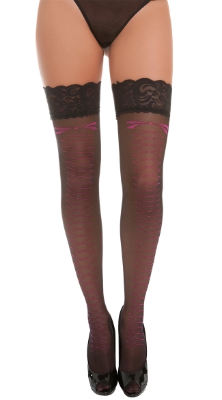 Pink Lace Up Look Thigh Highs, Sexy Lace Up Stockings, Sheer Stockings