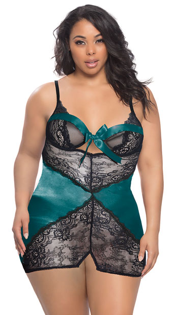 Plus Size All Wrapped Up Chemise, Plus Size Satin and Lace Chemise - Yandy.com