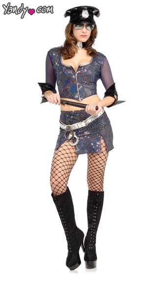 Officer Miranda Right Costume, Sequin Police Officer Halloween Costume, Officer Miranda Costume