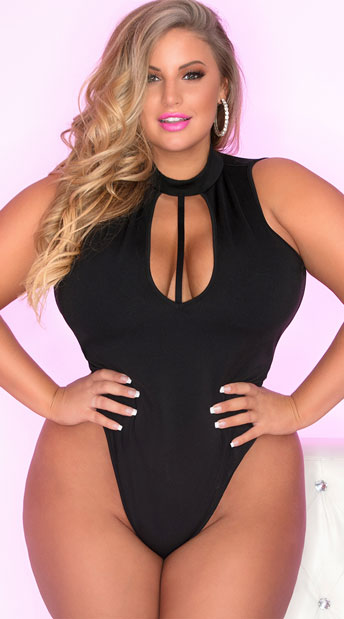 Plus Size Taking Risks Choker Bodysuit, plus size black bodysuit - Yandy.com
