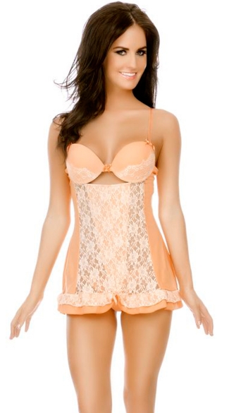Orange and Ivory Lace Babydoll and Panty, Lace Babydoll, Orange Babydoll