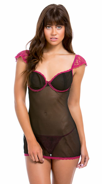Red and Black Mesh Babydoll, Black Babydoll, Red and Black Babydoll